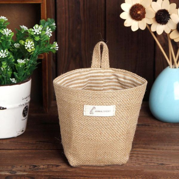 

Stripe Small Storage Sack Cloth Door Hanging Storage Bag Basket Non Woven Pouch Holder Organizer Cosmetic Makeup Container