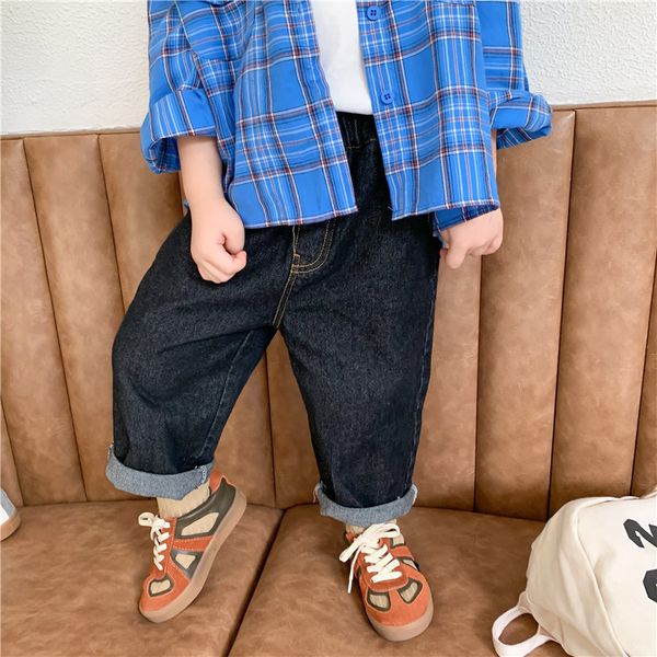 

autumn kids children casual all-match jeans 2020 boys girls soft solid color loose denim pants 1-7y lj201127, Blue