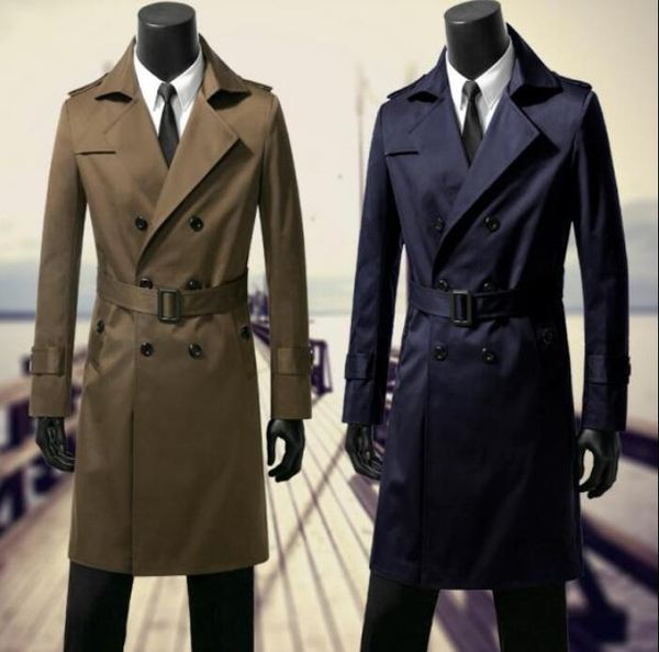 

mens trench coats brown blue man double breasted long coat men clothes slim overcoat long sleeve spring autumn big size s - 9xl, Tan;black