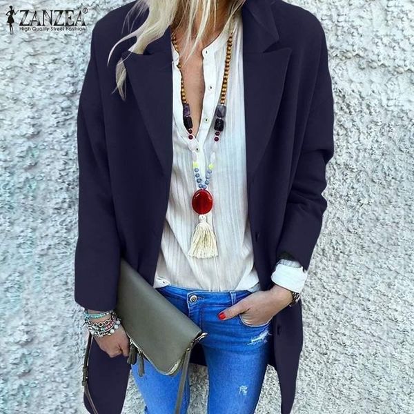 

fashion manteau femme women's autumn woolen coat female single-breasted midi cardigan zanzea casual lapel outwear oversized 5xl, Black