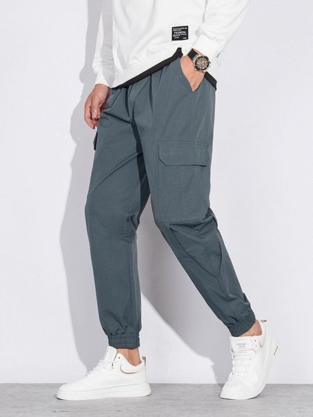 

men drawstring waist slant pocket cargo pants k5lp#, Black