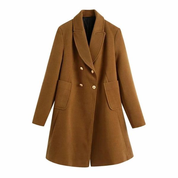 

2021 new autumn winter women coat double-breasted metal buttons casual elegant warm windbreaker outerwear female jacket, Black