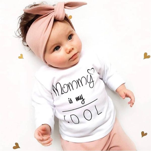 

newborn toddler baby girls clothes letter mommy is my idol long sleeve t-shirt+pants+headband infant 3pcs baby girl clothing set 1021, White