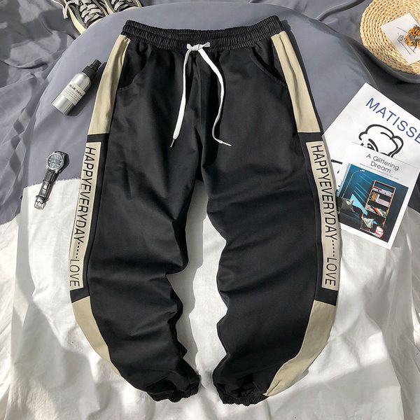 

2021 new men's casual pants korean fashion trend autumn winter cotton overalls male jogging sports trousers side stripes sweatpants 4xl, Black