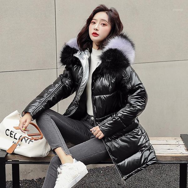 

2020 winter women parkas coat casual female mid-long thicken hooded big fur warm jackets coat winter outwear snow wear jacket1, Black