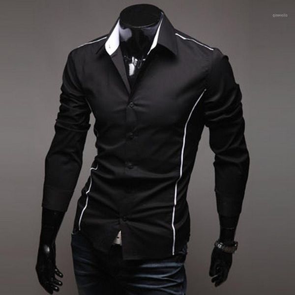 

2019 men's luxury stylish casual designer edge piping long sleeve dress shirt muscle fit shirts 3 color 59021, White;black