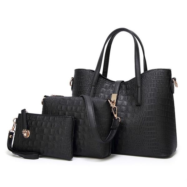 

fashion women 3 piece/set handbag purse set classic messenger bag crocodile pattern leather shoulder bag clutch bags for women