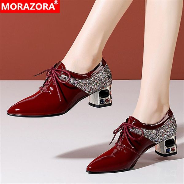 

morazora 2021 big size 34-42 women pumps genuine leather ladies high heels shoes spring autumn casual dress shoes black