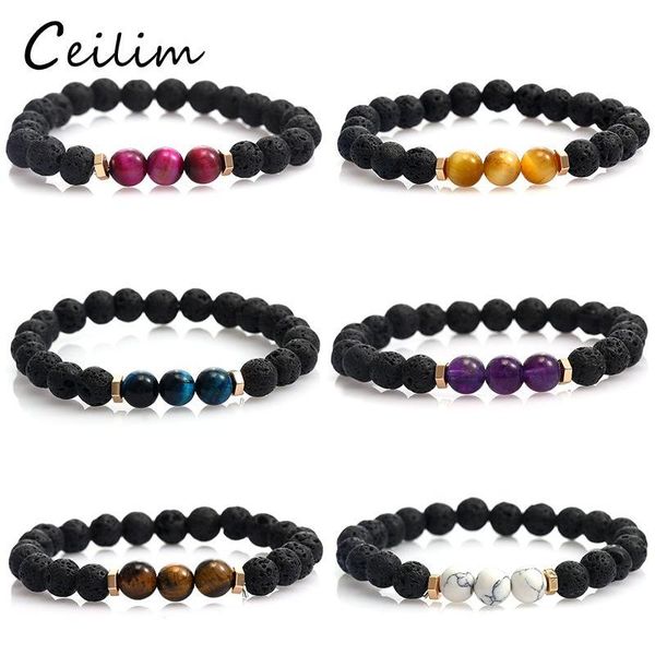 

8mm designs lava rock beads charms bracelets essential oil diffuser elastic natural stone beaded for men tiger eye chakra fashion o3ddk, Black