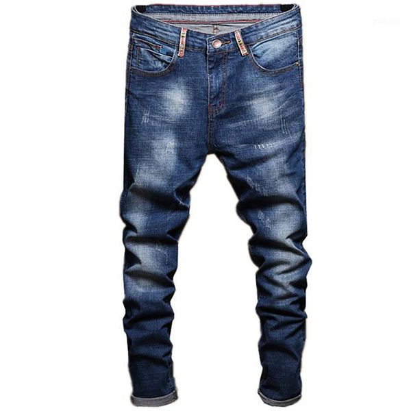 

2021 fashion new men's casual slim skinny pencil jeans / men's stretch cotton washed denim trousers cowboy pants1, Blue