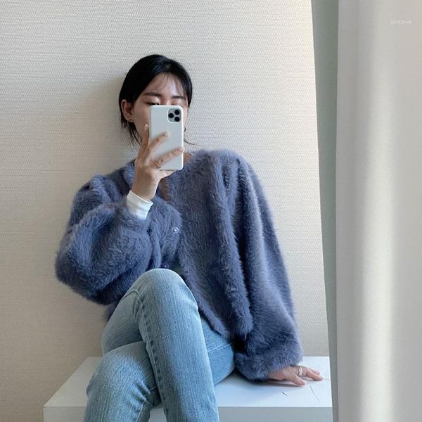 

fashion new niche fall/winter clothing, simple, loose, thin, wild short faux mink warm cardigan jacket1, White