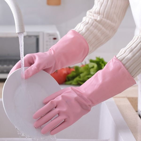 

dishwashing female rubber kitchen washing vegetables household chores cleaning durable thin waterproof clothes gloves