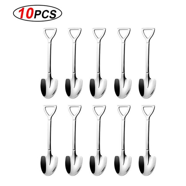 

10pc stainless steel shovel coffee spoon set creative tea spoon shovel dessert spoon christmas gift tableware ice tool h wmtvgz