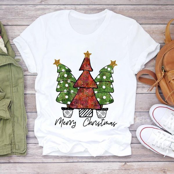 

women christmas clothing cute short sleeve 90s new year print lady t-shirts tshirt ladies graphic female tee t-shirt, White