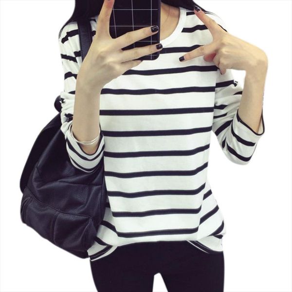 

autumn ladies sweatshirt casual shirt striped hoodie navy black white striped thin bottom t shirt drop shipping