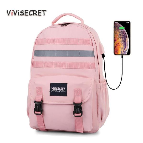 

new large capacity college school bags backpack for girls with usb charging port women travel backpacks lady pink black bookbags