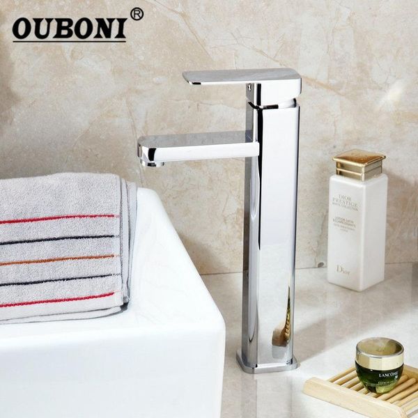 

bathroom sink faucets ouboni tall single handle spray spout soild brass body two hose deck mount wash basin vessel torneira tap mixer faucet