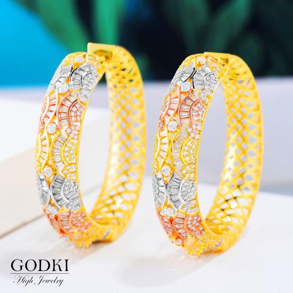

hoop & huggie godki luxury geometric statement big earrings for women wedding cubic zircon dubai bridal round circle 2021, Golden;silver