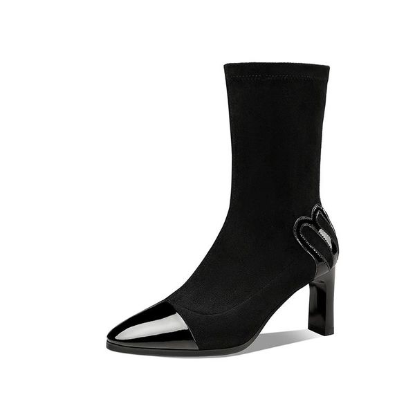

fashion patchwork leather high heels ladies ankle boots wedding party shoes woman winter autumn women boots size 41 42, Black