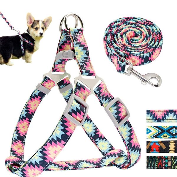 

adjustable nylon dog harness leash set printed puppy vest pet walking training leash lead for small medium dogs chihuahu sqceol