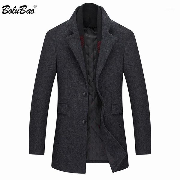 

bolubao brand men winter wool coat men's fashion solid color thick wool blends woolen pea coat male trench casual overcoat1, Black