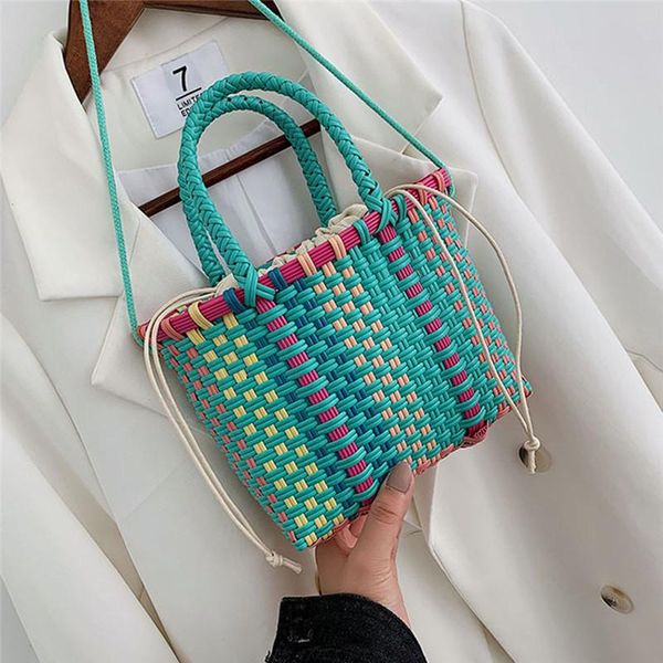 

weaving shoulder bags for women 2020 summer beach bag ladies basket striped shoulder messenger handbag female travel totes #40