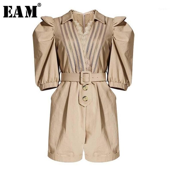 

eam] loose fit women apricot lace puff sleeve hollow out playsuits new high waist fashion tide spring summer 2020 1w3231, Black;white