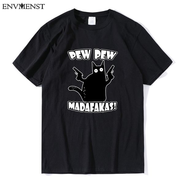 

envmenst cat pew pew madafakas mens забавный кот graphic мужская crew neck с коротким рукавом повседневная printed tops толстовка с капюшоно