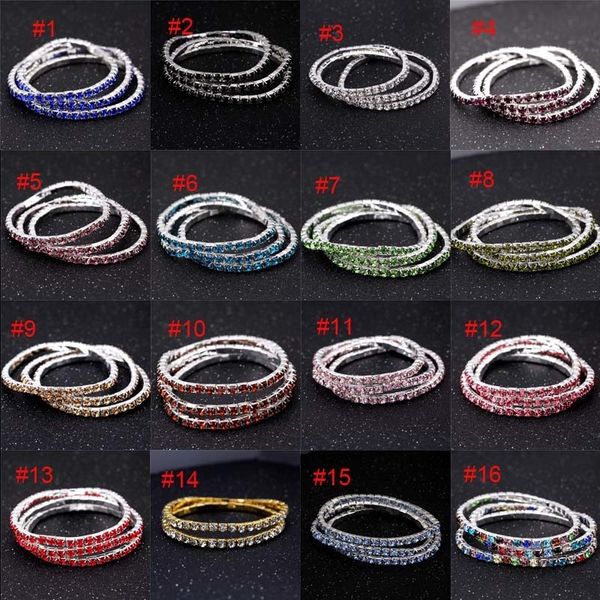

row crystal bracelets 3.6mm bracelet rhinestone stretch factory2ldc1 bangle cuffs for women wedding jewelry gift 16 colo