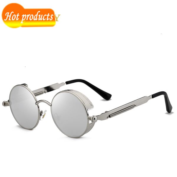 

2021 new round women mirror sunglasses black/pink/blue/silver 4 colors stainless steel uv400 glasse frame with box zfu8, White;black