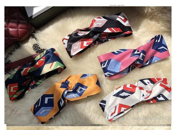 

designer 100% silk cross headband 2019new luxury elastic geometry hair bands headwraps for women girl retro turban headwraps gifts