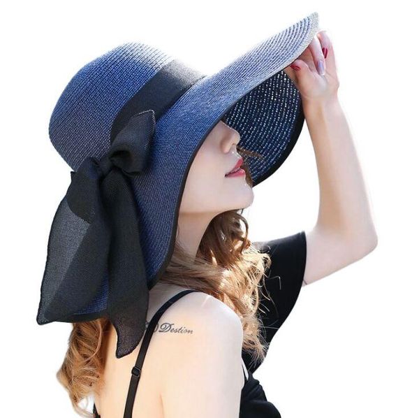 

wide brim hats dongyun016 summer large straw hat holiday women casual beach sun gorras panama cap sunscreen, Blue;gray