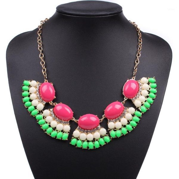 

gold color chain pendant necklace for women florosy brand acrylic bead flower big statement ladies necklace jewelry1, Silver