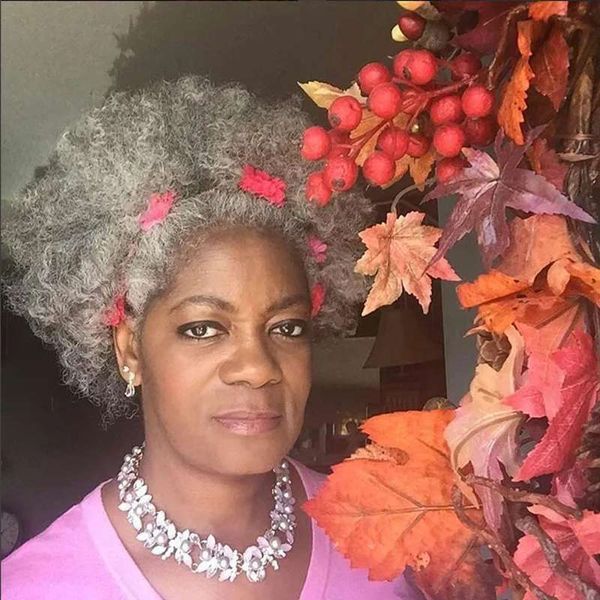 

fashion gorgeous gray ponytail kinky curly afro puff salt and pepper silver grey human hair ponytail grey hair extension hair piece, Black