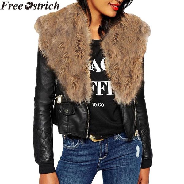 

women motorcycle leather jacket long sleeve fashion windproof slim pocket jacket ladies casual plus size zipper lapel coat, Black;brown