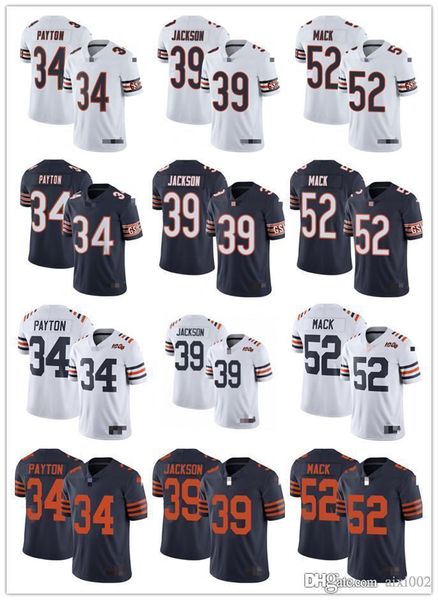 

mens womens youth chicago bears 39 eddie jackson 52 khalil mack 34 walter payton white orange navy customs football jerseys, Black;red