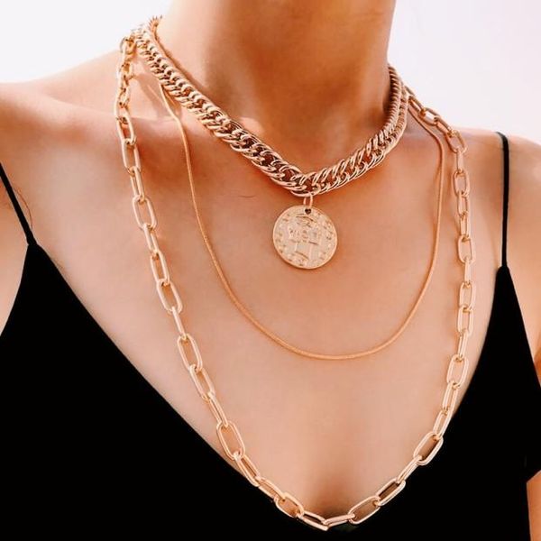 

just feel exaggerated multilayer choker necklace pendnat collar statement vintage gold coin long chain necklaces women jewelry, Silver