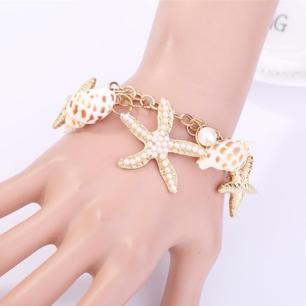 

bohemian bracelet shell star charm bracelet gold strand adjustable vintage for women ladies aretes femme mujer summer jewelry1, Black