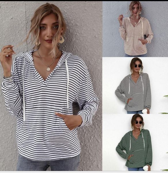 

2021 striped women european and american brand women's loose sweatshirts, Black