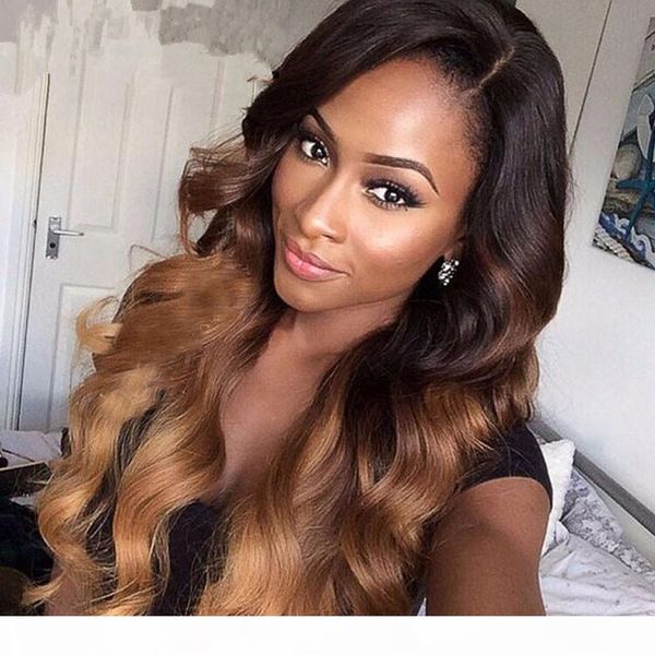 

indian unprocess t1b 27 ombre hair extensions two tone blonde ombre human hair bundles 3 pcs indian virgin hair body wave bundles weave, Black;brown