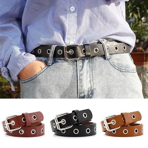 

women pu leather belt round metal pin buckle circle belts brand fashion punk o ring for women belt, Black;brown