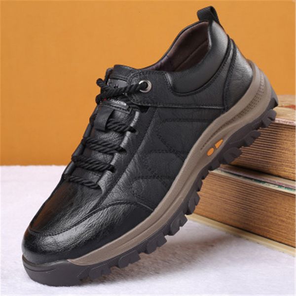 

spring 2021 new genuine leather men not sliding male loafers unit boots fashionable warm winter shoes size of 39-44 ie0s, Black