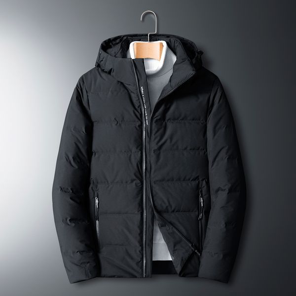 

winter warm men coat casual new thick male hooded parka jackets hat white duck men's down jacket sold color with hood, Black