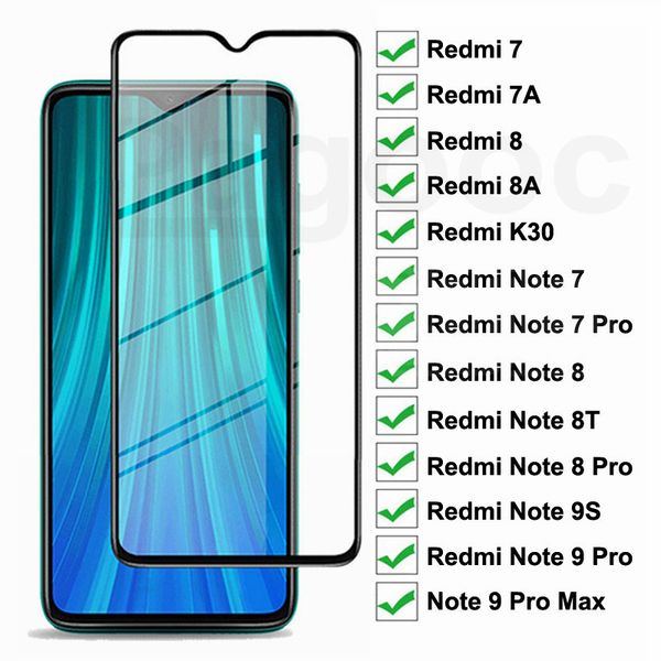 

9d full screen protective glass on the redmi 8 8a 7 7a k30 for xiaomi redmi note 7 8 pro 9pro max 8t 9s tempered glass film case