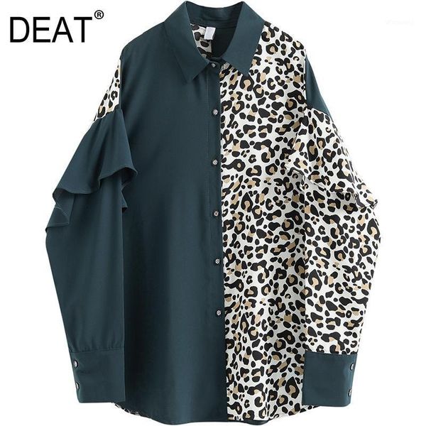 

deat] women blouse new turn-down collar splicing single-breasted long sleeve loose fit shirt fashion tide spring 2021 13a6751, White