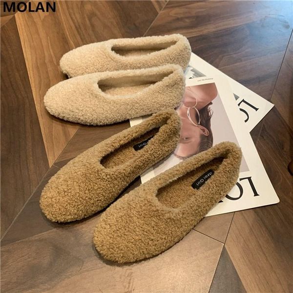 

molan brand design 2020 new fashion warm plush women's flats shoes shallow comfort slip on loafers socofy bottom moccasin casual, Black