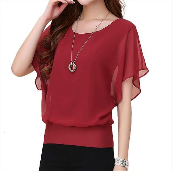 

blouses women shirts 2021 new women summer chiffon blouse for plus size ruffle batwing short sleeve casual shirt, White