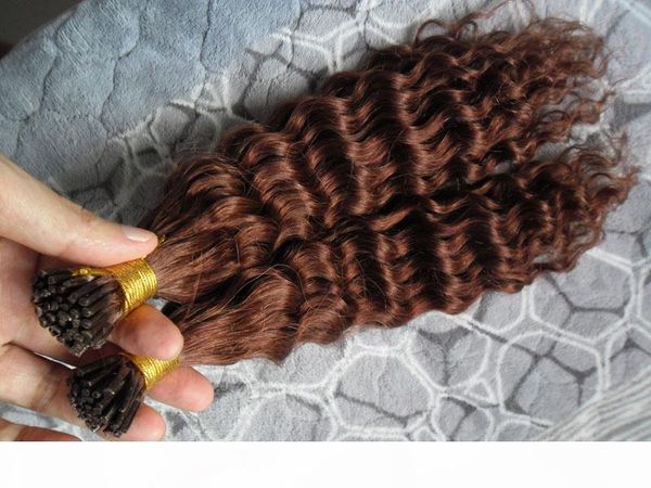 

100% remy european i tip hair extension deep wave 100g 100pc brazilian virgin hair keratin stick tip hair extensions, Black