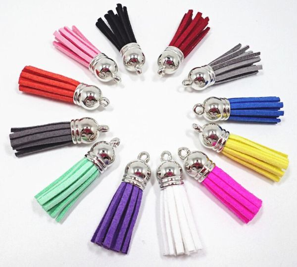 

wholesale suede tassel for keychain straps jewelry charms leather tassel 40mm diy jewelry bracelet making findings 2021, Bronze;silver