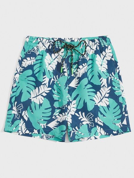 

men drawstring waist tropical print shorts p3wi#, Black